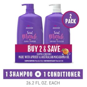 Aussie Total Miracle with Apricot & Macadamia Oil Shampoo and Conditioner;  Twin Pack