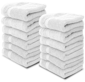 12 Pack Luxury Cotton Washcloths Large Hotel Spa Bathroom Face Towel 13x13 inch Silver White Color