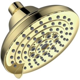 6 Spray Settings High Pressure Shower Head 5" Rain Fixed Showerhead - Gold Adjustable Shower Head with Anti-Clogging Nozzles; Low Flow Easily Installa