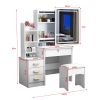 Fashion Vanity Desk with Mirror and Lights for Makeup and Chair, Vanity Mirror with Lights and Table Set with 3 Color Lighting Brightness Adjustable