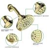 6 Spray Settings High Pressure Shower Head 5" Rain Fixed Showerhead - Gold Adjustable Shower Head with Anti-Clogging Nozzles; Low Flow Easily Installa