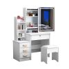 Fashion Vanity Desk with Mirror and Lights for Makeup and Chair, Vanity Mirror with Lights and Table Set with 3 Color Lighting Brightness Adjustable