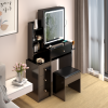 Small Space Left Bedside Cabinet Vanity Table + Cushioned Stool, 2 AC+2 USB Power Station, Hair dryer bracket