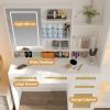 Makeup Vanity with Lights in 3 Colors & Openable Mirror, Vanity Desk with 4 Drawers & 1 Cabinets & Shelves, Vanity Table Rattan Vanity Dresser