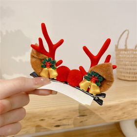 2pcs/Set Kawaii Christmas Elk Ear Hair Clip Women Girl Santa Snowman Hairpin Xmas Party Barrettes For Kids Cosplay Headwear (Color: D)