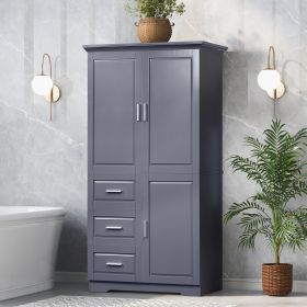 Tall and Wide Storage Cabinet with Doors for Bathroom/Office, Three Drawers (Color: Grey)